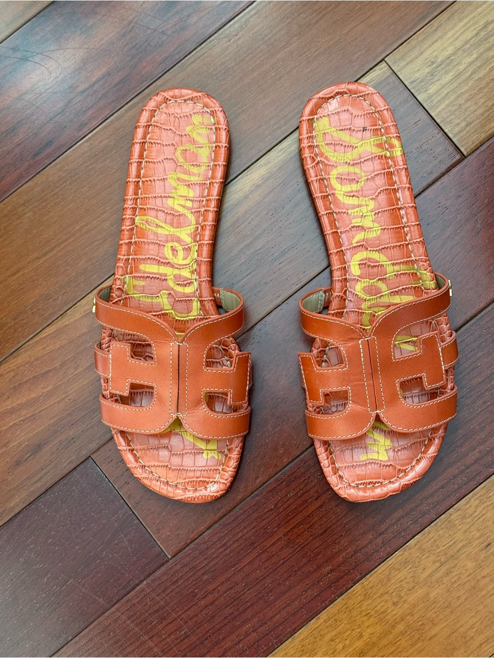 Sam Edelman Orange Cutout Leather Slide Sandals